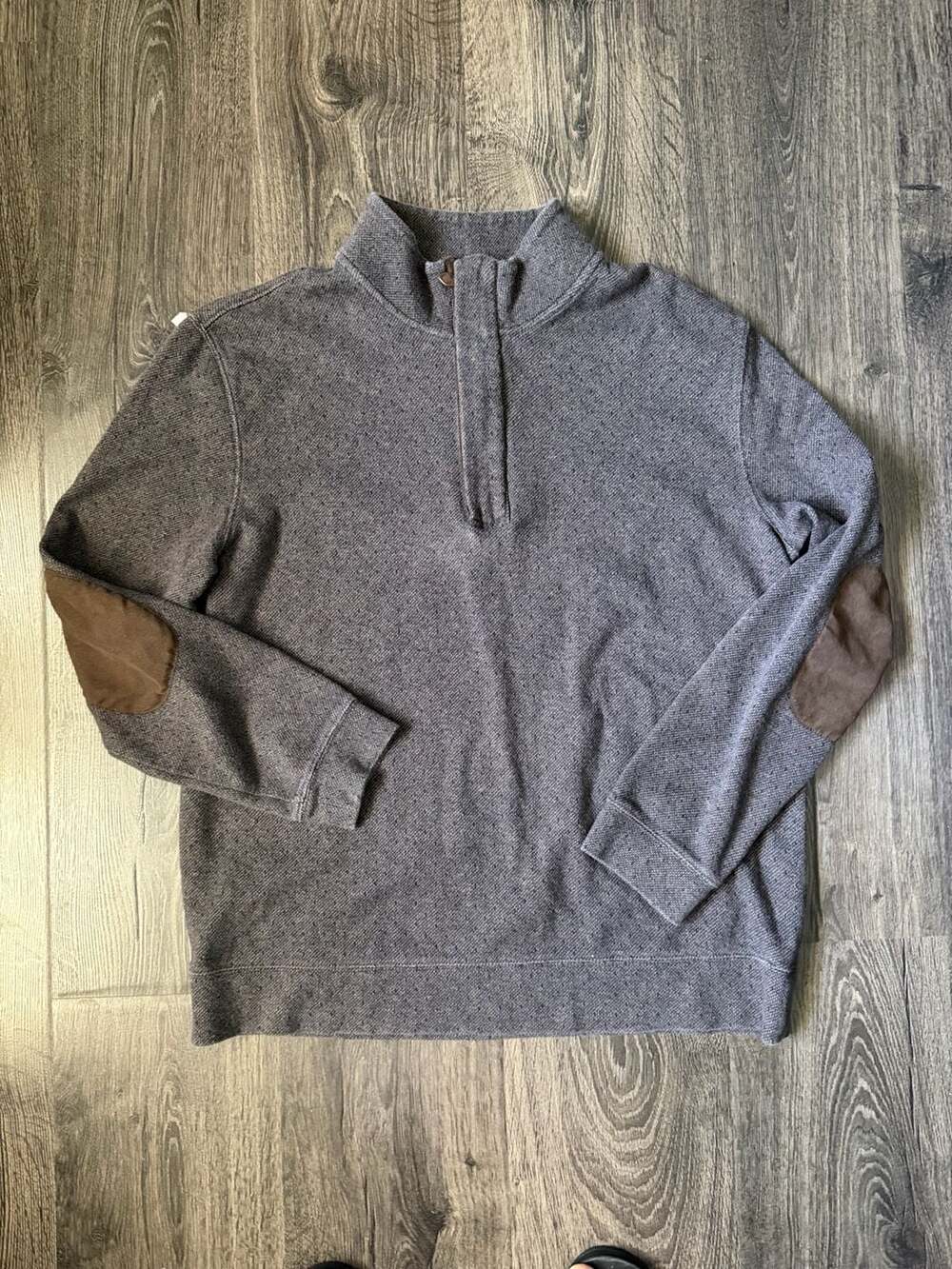 Jos. A. Bank Reserve 1/4 Zip Sweater Size L Gray Elbow Patches Cotton